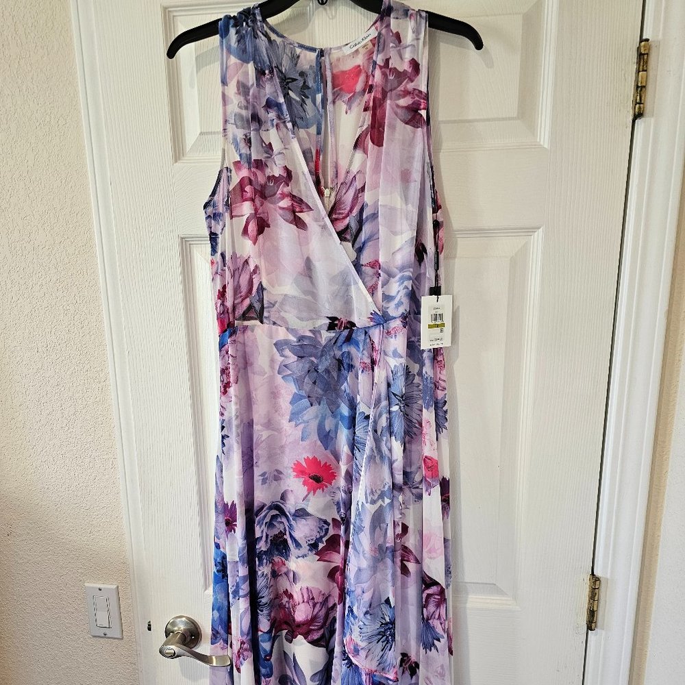 Calvin Klein, Size 14, white with purple dress